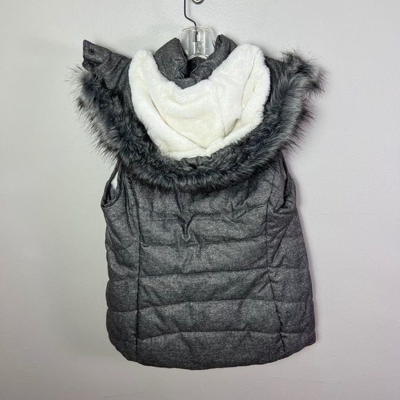 Green Tea Puffer Vest Hooded Faux Fur Trim Padded Gray Women's Medium - Picture 8 of 11